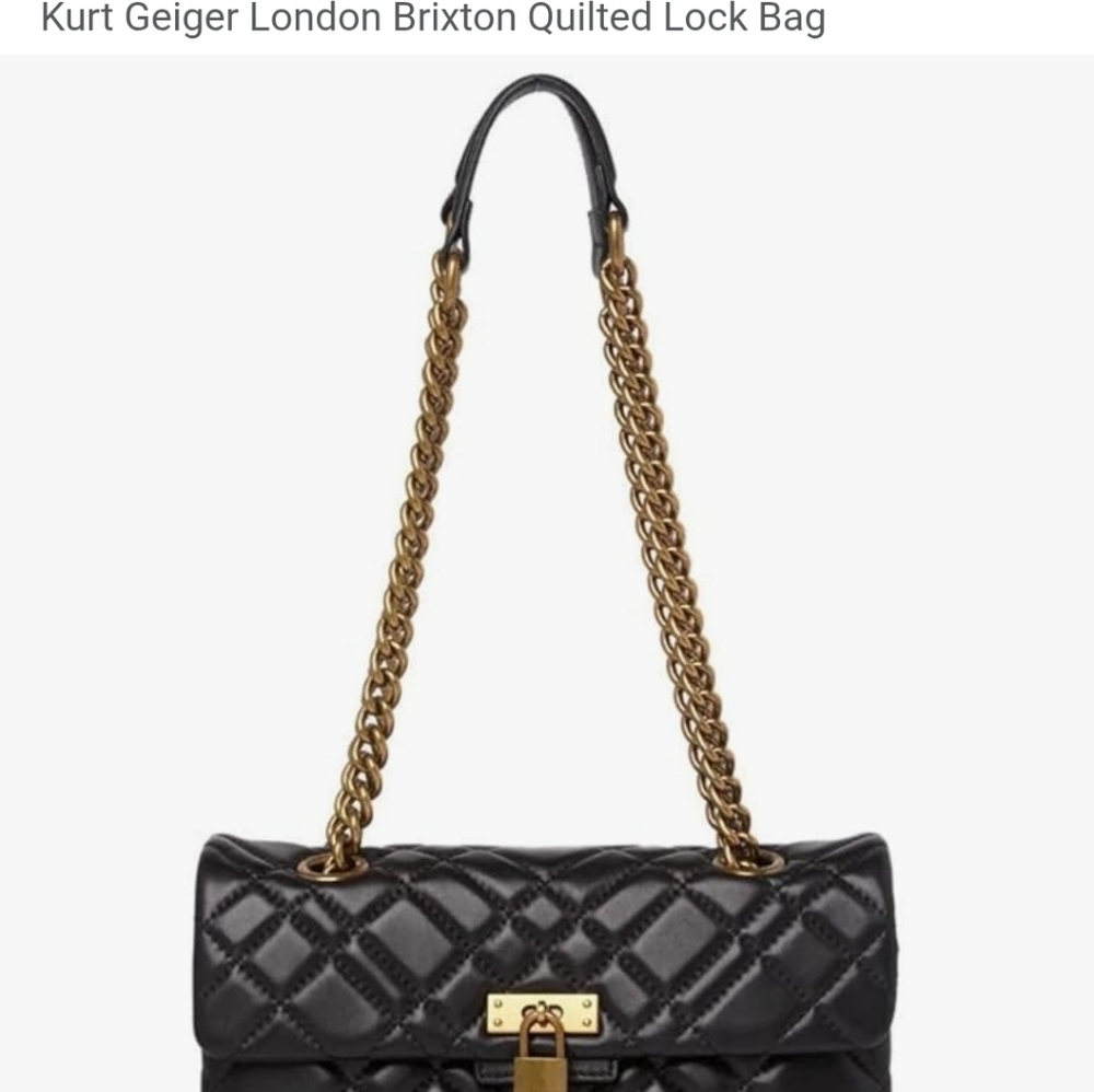 Kurt Geiger BRIXTON LOCK Black and Gold Quilted Shoulder Bag